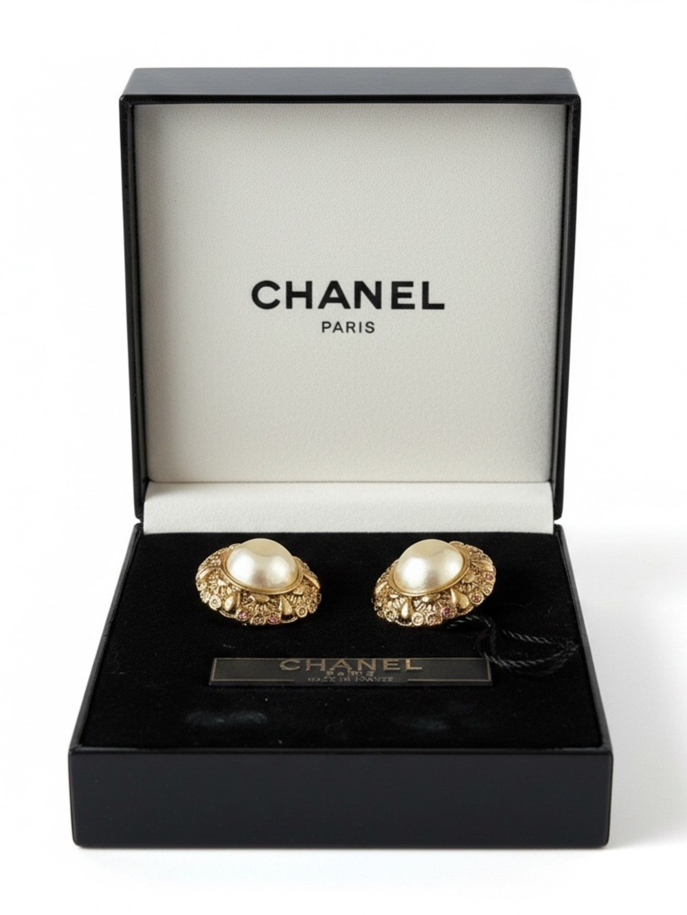 CHANEL Vintage Gold-tone Earrings with Pearl Centers